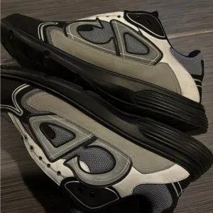 Dior Black and Gray Chunky Sneakers with Geometric Design