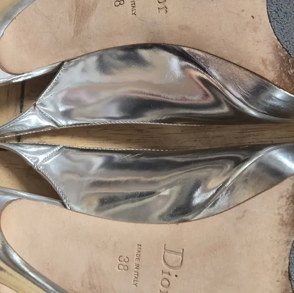 DIOR Elegant Silver Peep-Toe Slingback Heels Miss DIOR 38