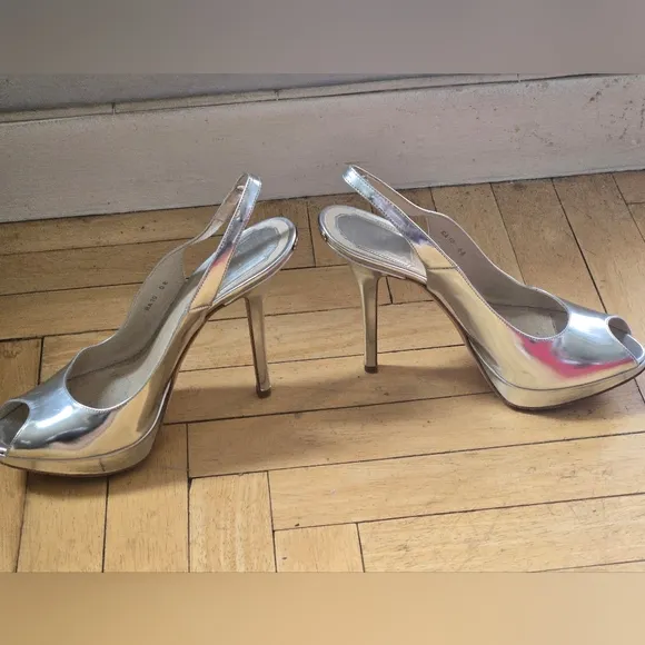 DIOR Elegant Silver Peep-Toe Slingback Heels Miss DIOR 38