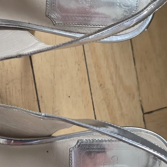DIOR Elegant Silver Peep-Toe Slingback Heels Miss DIOR 38