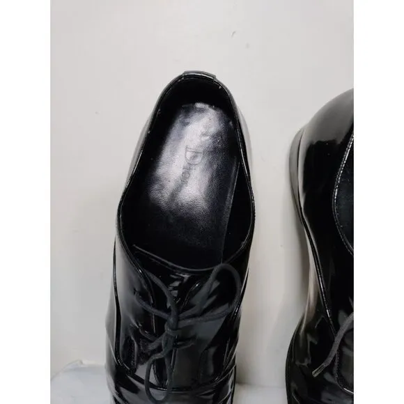 DIOR Patent Leather Lace Up Almond Toe Derby Dress Shoes Black Men's Size 8.5