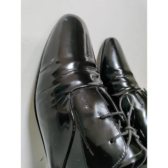 DIOR Patent Leather Lace Up Almond Toe Derby Dress Shoes Black Men's Size 8.5