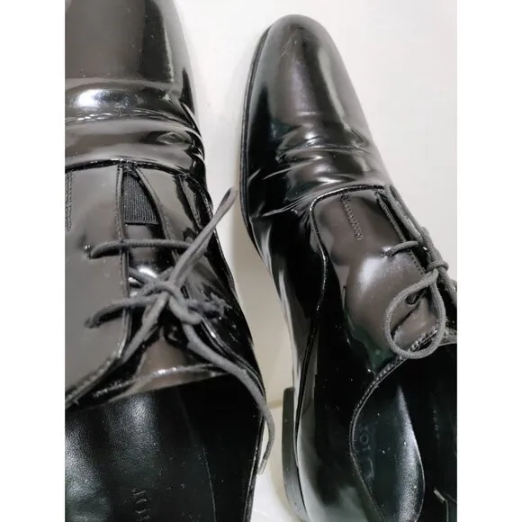 DIOR Patent Leather Lace Up Almond Toe Derby Dress Shoes Black Men's Size 8.5