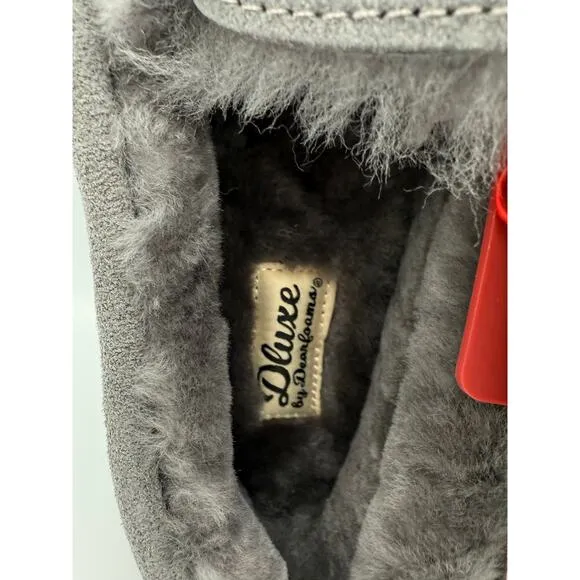 Dluxe by Dearfoams Men's Nelson Genuine Shearling Moccasin Slippers Size US10