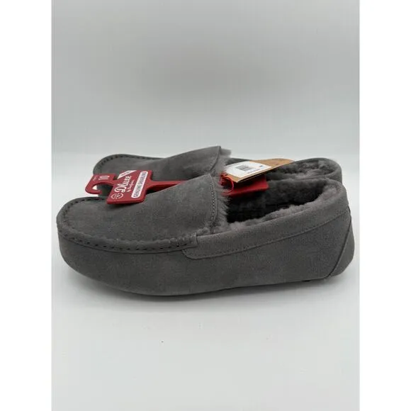 Dluxe by Dearfoams Men's Nelson Genuine Shearling Moccasin Slippers Size US10