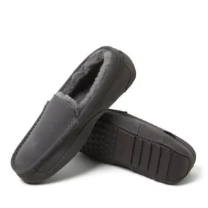 Dluxe by Dearfoams Men's Nelson Genuine Shearling Moccasin Slippers Size US10