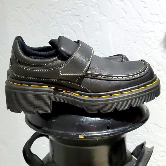 DOC DR MARTENS BLACK CHUNKY SLIP ON STRAP SHOES MADE IN ENGLAND UK  SIZE 5 UK