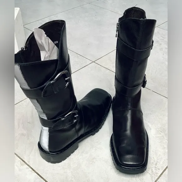 Donald J. Pliner Black Leather Mid-Calf Boots