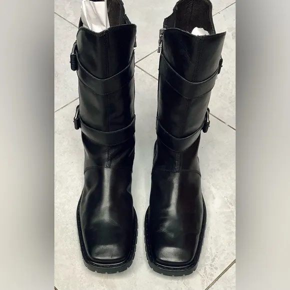 Donald J. Pliner Black Leather Mid-Calf Boots