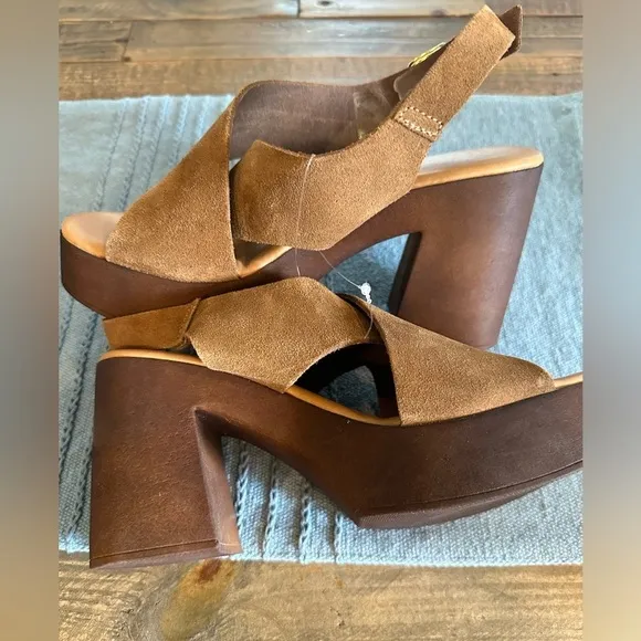 Donald Pliner YAZMIN Platform Suede Chunky Slingback Heels Made in Italy NWOB