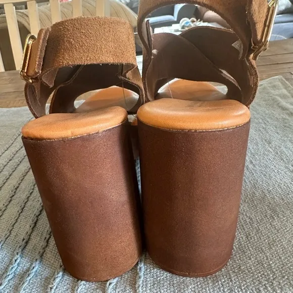 Donald Pliner YAZMIN Platform Suede Chunky Slingback Heels Made in Italy NWOB