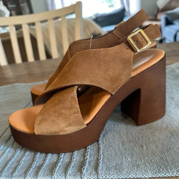 Donald Pliner YAZMIN Platform Suede Chunky Slingback Heels Made in Italy NWOB