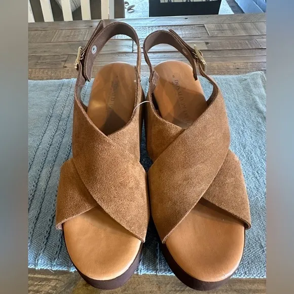 Donald Pliner YAZMIN Platform Suede Chunky Slingback Heels Made in Italy NWOB