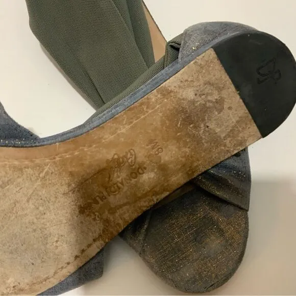 Donald Pliner - ladies Gray  fancy sparkling flat shoes w fabric cross strap 8