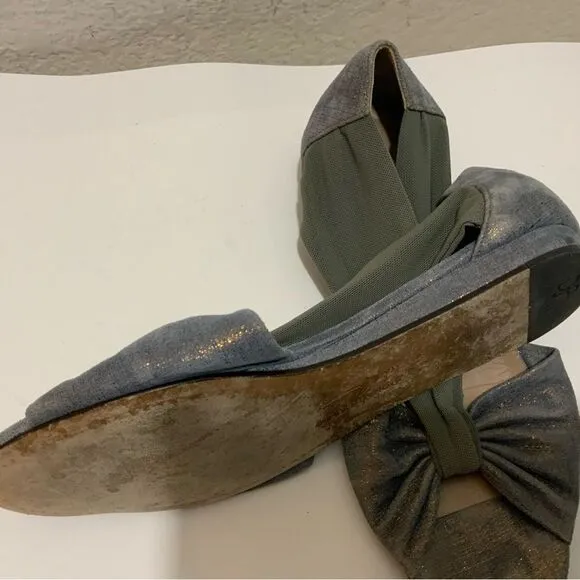 Donald Pliner - ladies Gray  fancy sparkling flat shoes w fabric cross strap 8