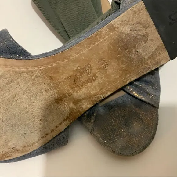 Donald Pliner - ladies Gray  fancy sparkling flat shoes w fabric cross strap 8