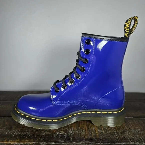 Dr. Doc Martens 1460 Womens Size 5 Lace Up Boots Blue Patent Leather 27635