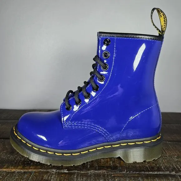 Dr. Doc Martens 1460 Womens Size 5 Lace Up Boots Blue Patent Leather 27635