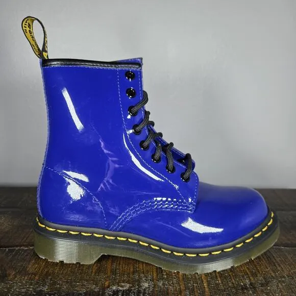 Dr. Doc Martens 1460 Womens Size 5 Lace Up Boots Blue Patent Leather 27635
