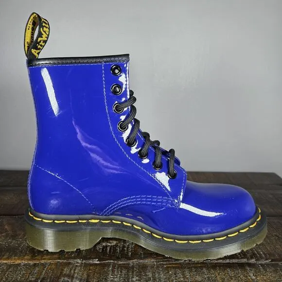 Dr. Doc Martens 1460 Womens Size 5 Lace Up Boots Blue Patent Leather 27635