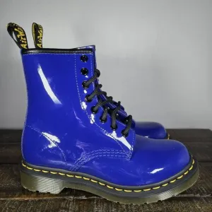 Dr. Doc Martens 1460 Womens Size 5 Lace Up Boots Blue Patent Leather 27635
