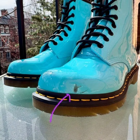 Dr. Martens 1460 Patent Leather Lace Up Boots Shoes in Turquoise Blue