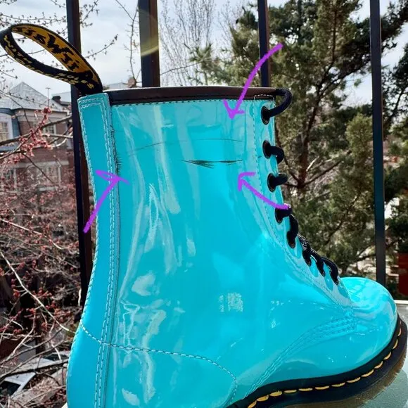 Dr. Martens 1460 Patent Leather Lace Up Boots Shoes in Turquoise Blue