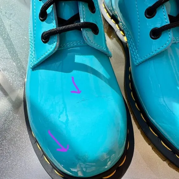 Dr. Martens 1460 Patent Leather Lace Up Boots Shoes in Turquoise Blue