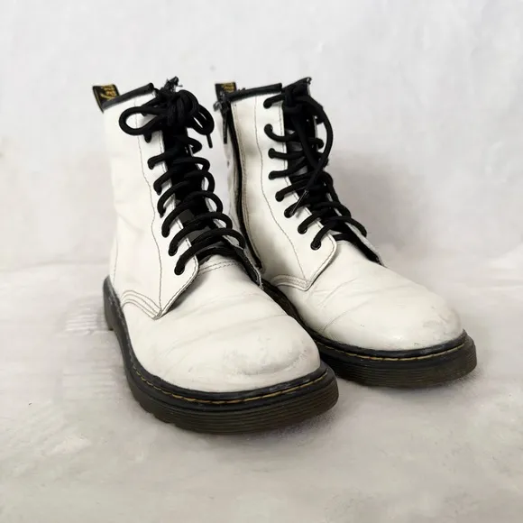Dr. Martens 1460 Y White Patent Leather Lace Up/Zip Ankle Boots