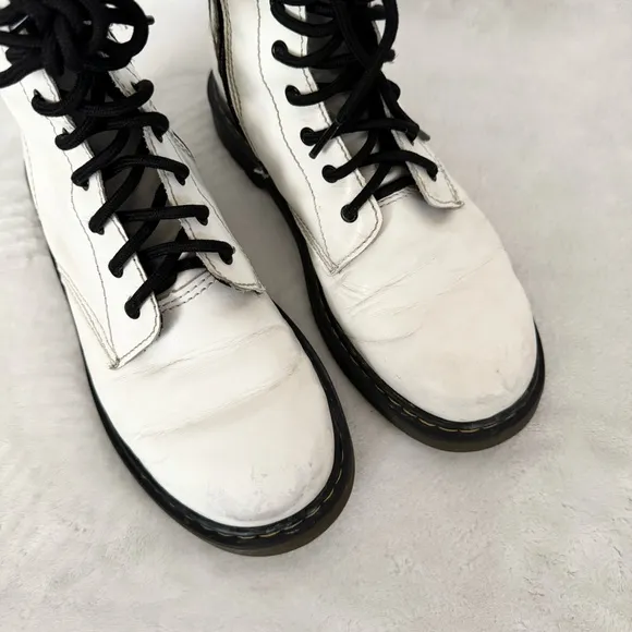 Dr. Martens 1460 Y White Patent Leather Lace Up/Zip Ankle Boots
