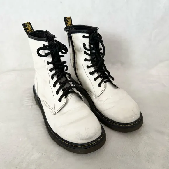 Dr. Martens 1460 Y White Patent Leather Lace Up/Zip Ankle Boots