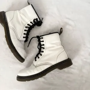 Dr. Martens 1460 Y White Patent Leather Lace Up/Zip Ankle Boots