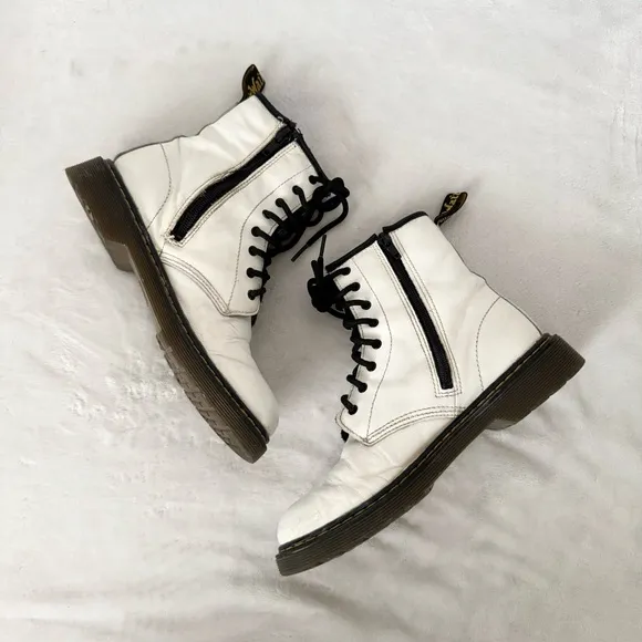 Dr. Martens 1460 Y White Patent Leather Lace Up/Zip Ankle Boots