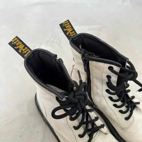 Dr. Martens 1460 Y White Patent Leather Lace Up/Zip Ankle Boots