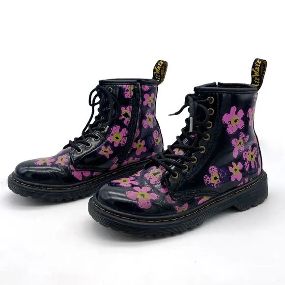 Dr. Martens 1460J 8-Eye Combat Boot Pansey Fayre Floral Leather Girls Size 2 US