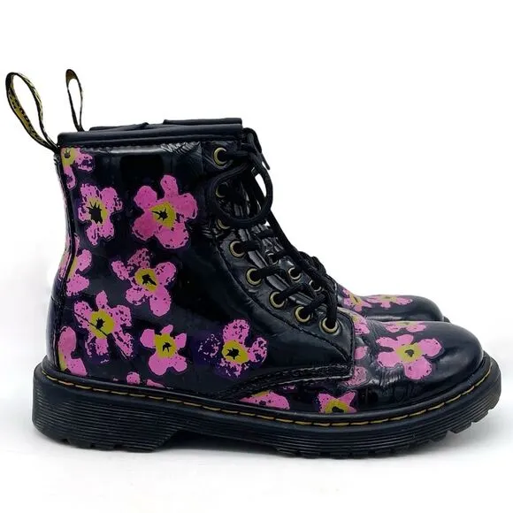 Dr. Martens 1460J 8-Eye Combat Boot Pansey Fayre Floral Leather Girls Size 2 US