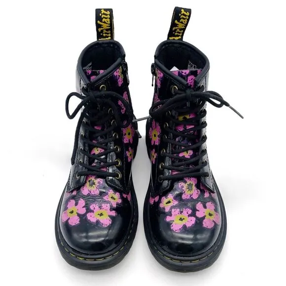Dr. Martens 1460J 8-Eye Combat Boot Pansey Fayre Floral Leather Girls Size 2 US