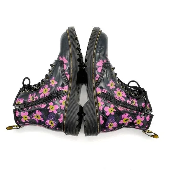 Dr. Martens 1460J 8-Eye Combat Boot Pansey Fayre Floral Leather Girls Size 2 US