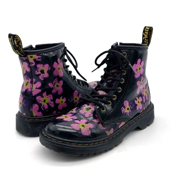 Dr. Martens 1460J 8-Eye Combat Boot Pansey Fayre Floral Leather Girls Size 2 US