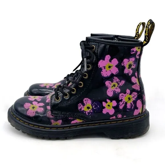 Dr. Martens 1460J 8-Eye Combat Boot Pansey Fayre Floral Leather Girls Size 2 US