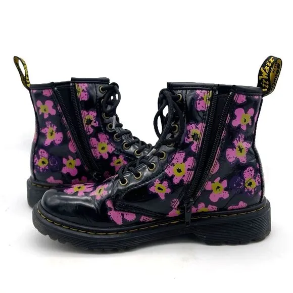 Dr. Martens 1460J 8-Eye Combat Boot Pansey Fayre Floral Leather Girls Size 2 US