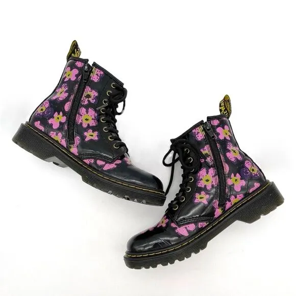 Dr. Martens 1460J 8-Eye Combat Boot Pansey Fayre Floral Leather Girls Size 2 US
