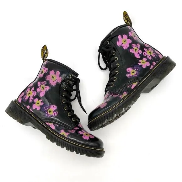 Dr. Martens 1460J 8-Eye Combat Boot Pansey Fayre Floral Leather Girls Size 2 US