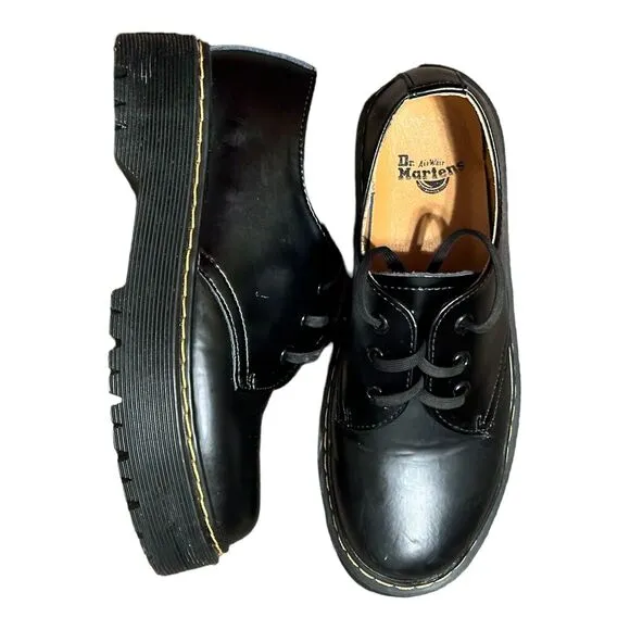 DR MARTENS 1461 PLATFORM Polished Smooth Leather WOMEN'S SHOES BLACK SZ 9 3 Eyes