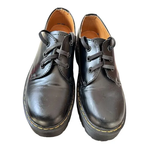 DR MARTENS 1461 PLATFORM Polished Smooth Leather WOMEN'S SHOES BLACK SZ 9 3 Eyes