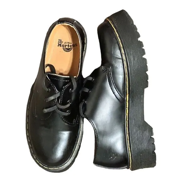 DR MARTENS 1461 PLATFORM Polished Smooth Leather WOMEN'S SHOES BLACK SZ 9 3 Eyes