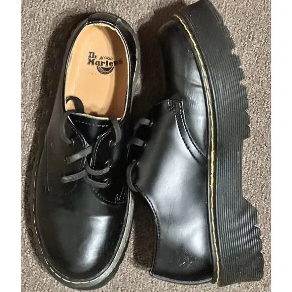 DR MARTENS 1461 PLATFORM Polished Smooth Leather WOMEN'S SHOES BLACK SZ 9 3 Eyes