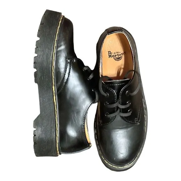 DR MARTENS 1461 PLATFORM Polished Smooth Leather WOMEN'S SHOES BLACK SZ 9 3 Eyes