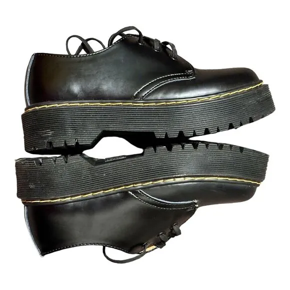 DR MARTENS 1461 PLATFORM Polished Smooth Leather WOMEN'S SHOES BLACK SZ 9 3 Eyes
