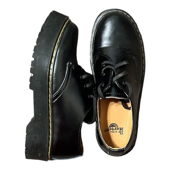 DR MARTENS 1461 PLATFORM Polished Smooth Leather WOMEN'S SHOES BLACK SZ 9 3 Eyes